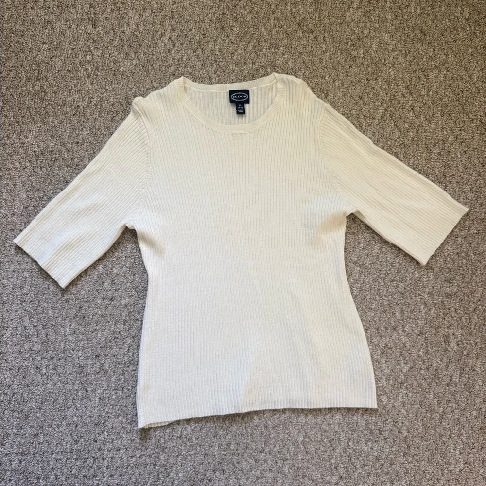 Cream Ribbed Short Sleeve Top - Picture 1 of 7